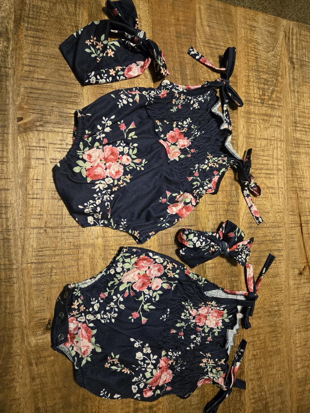 Navy Floral Baby Romper Sets 12 Mo Set Of 2 For Twins